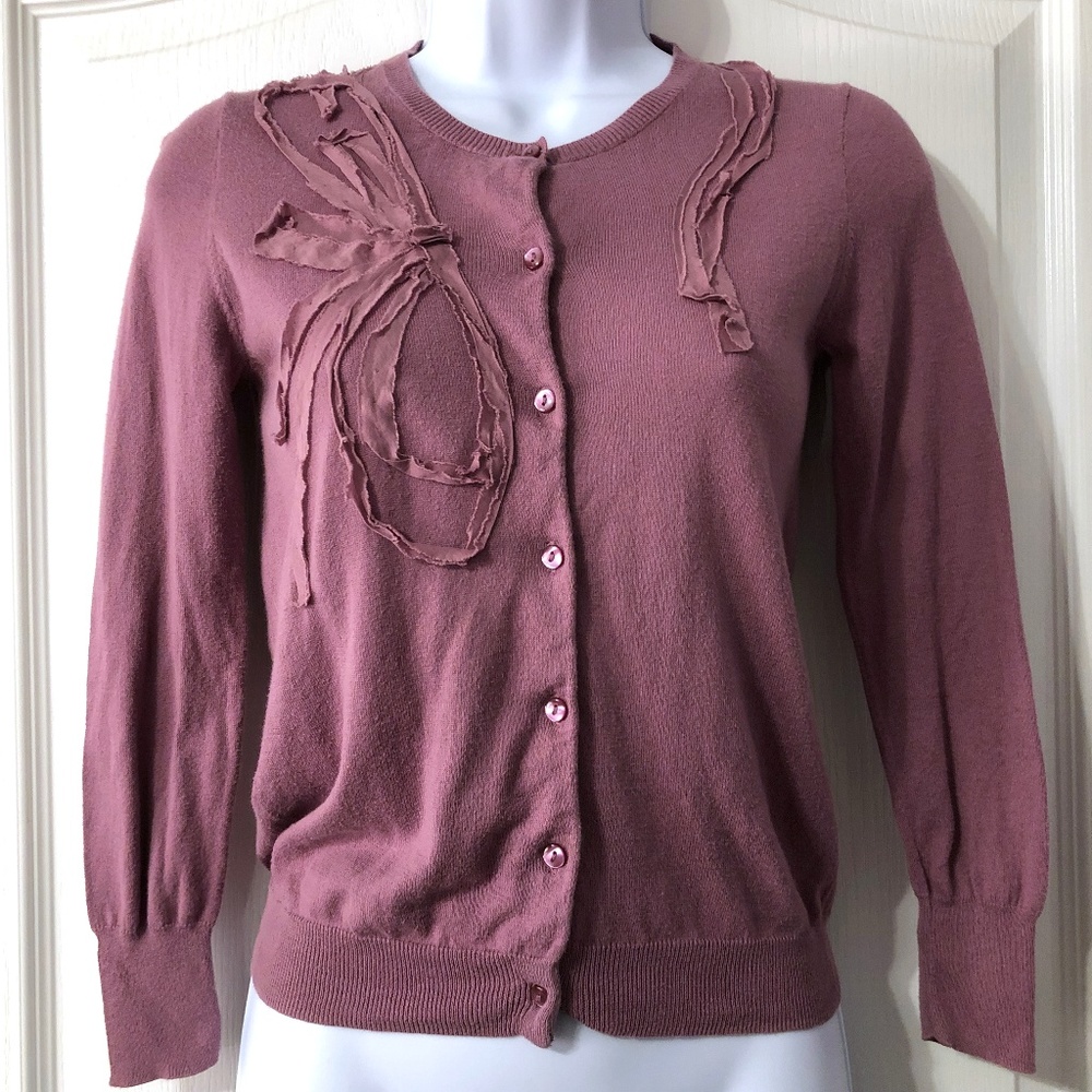 J Crew Lavender Cardigan Chiffon Bow XS purple